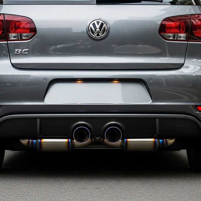 Sleek Grey VW Golf R Mk6 with Central Titanium Dual-Tip Exhaust Sleek Grey VW Golf R Mk6 with Central Titanium Dual-Tip Exhaust