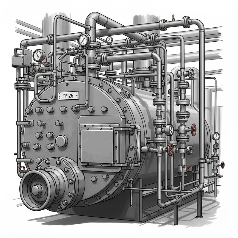 Rugged Industrial Boiler 2D Design Illustration Rugged Industrial Boiler 2D Design Illustration