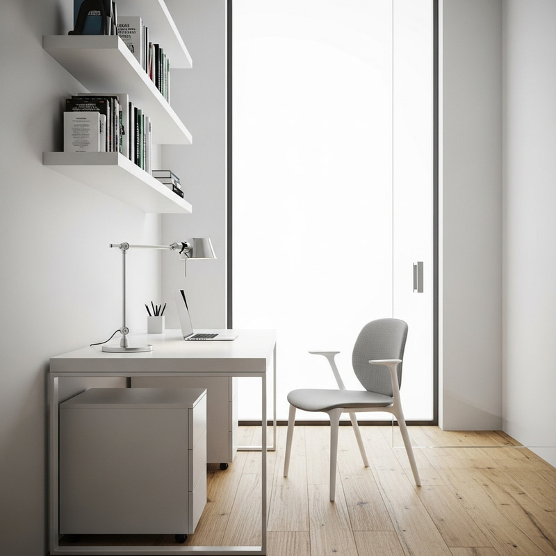 Minimalist Office with White Desk and Natural Light Minimalist Office with White Desk and Natural Light
