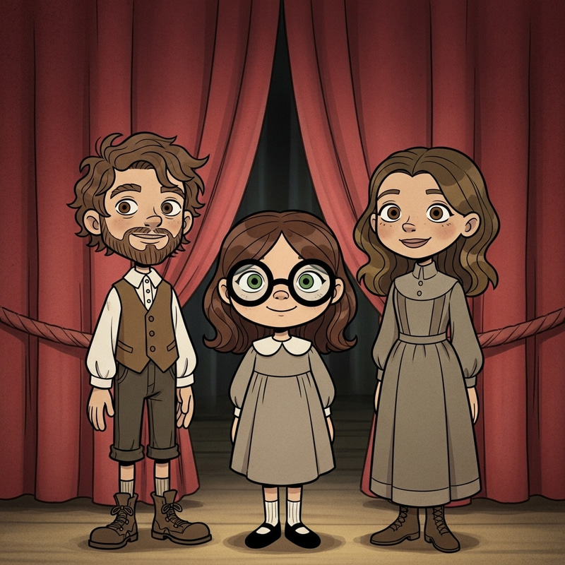 Vintage Animation Characters: Brown Hair, Green Eyes, Black Glasses Vintage Animation Characters: Brown Hair, Green Eyes, Black Glasses