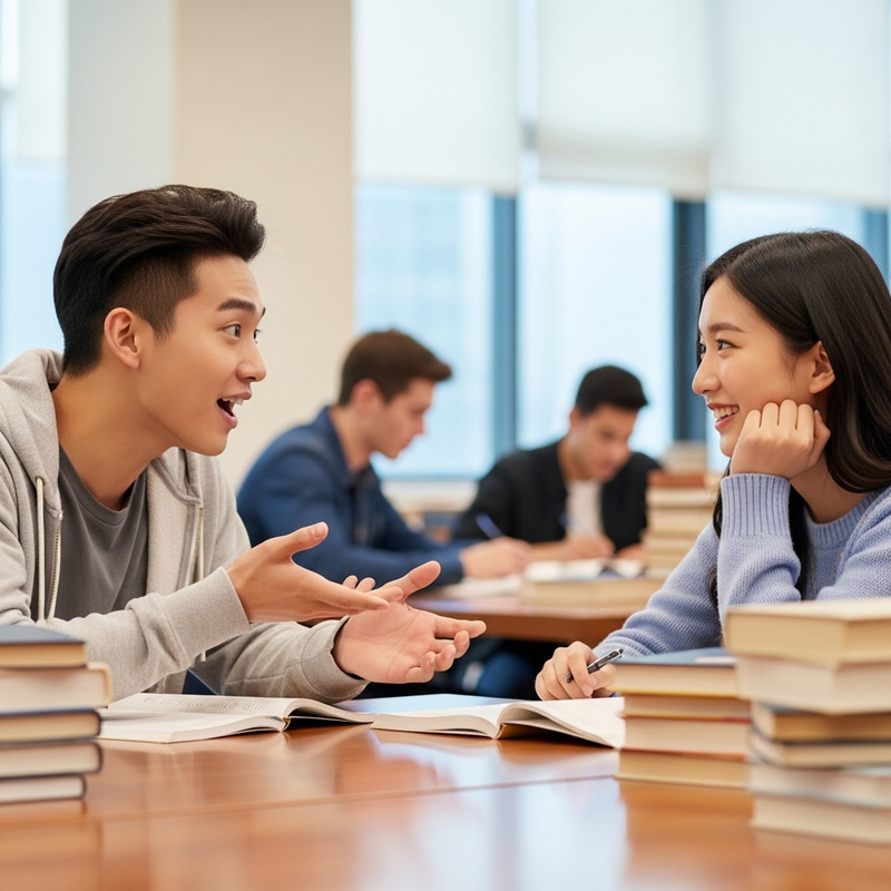 Passionate East Asian Teenage Boy Sharing Concept with Girl at University Passionate East Asian Teenage Boy Sharing Concept with Girl at University