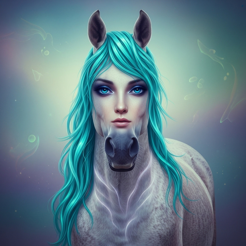 Anime Horse with Blue Eyes and Turquoise Hair