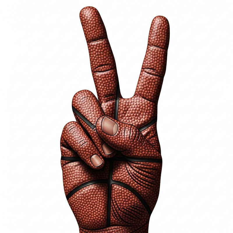 High-Quality Hand Peace Sign Image with Basketball Texture High-Quality Hand Peace Sign Image with Basketball Texture