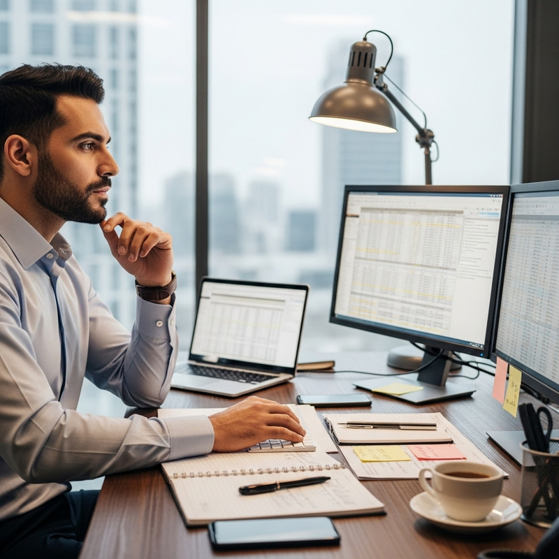 Middle-Eastern Man Sitting at Office Desk Middle-Eastern Man Sitting at Office Desk