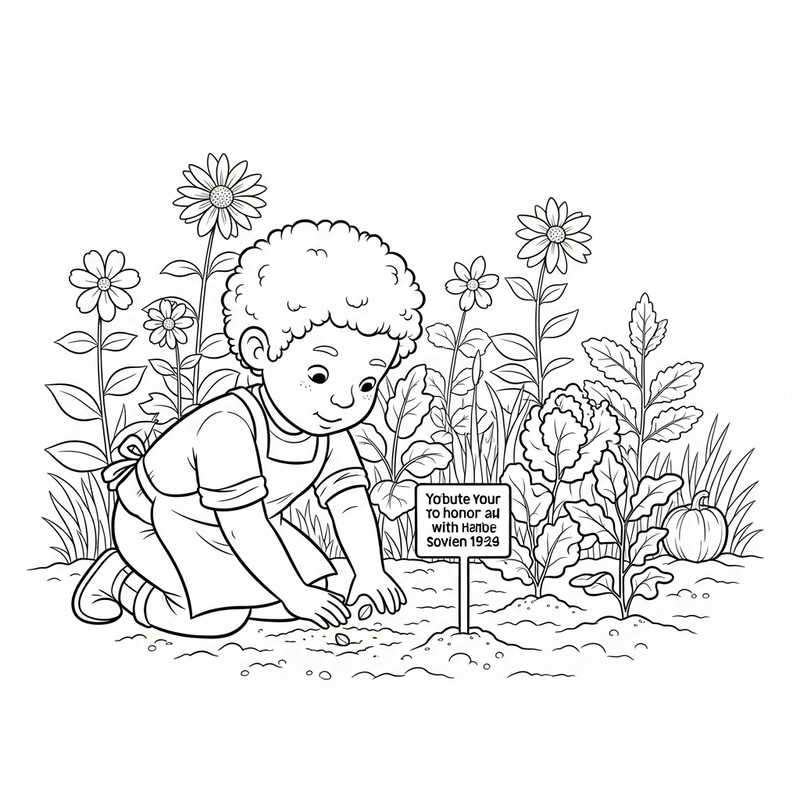 Whimsical Child Planting Garden in Honor of Loved One Whimsical Child Planting Garden in Honor of Loved One