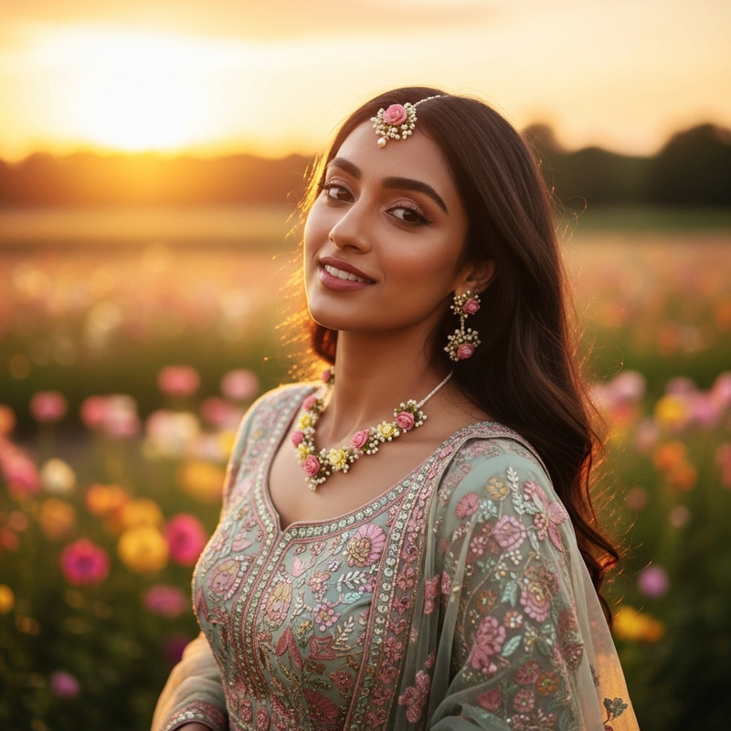 Radiant South Asian Woman: Eternal Beauty Symbol