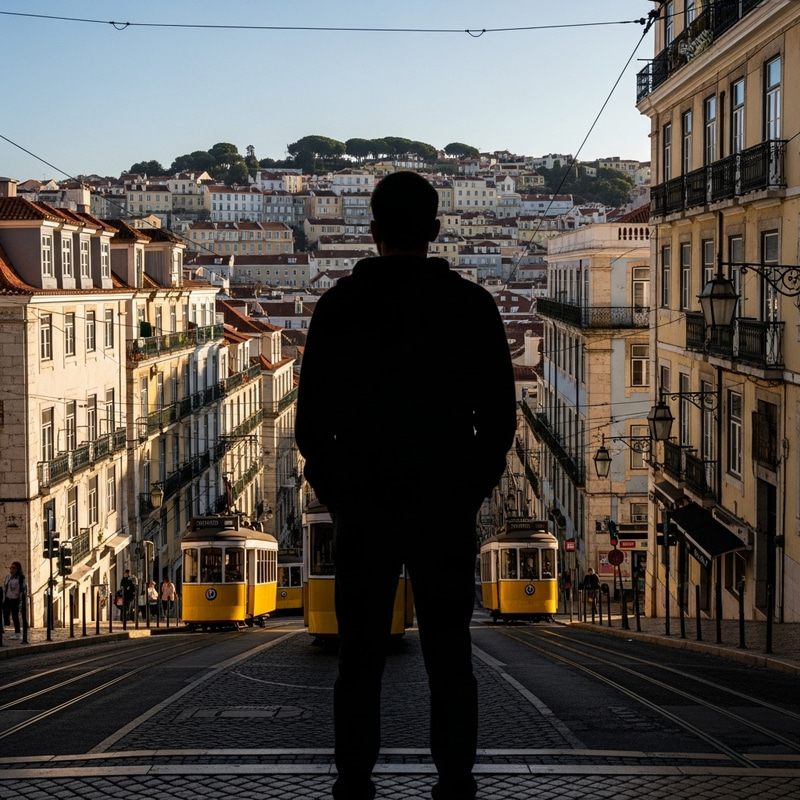 Silhouette in Lisbon City Center | Enchanting Sunset Glow View Silhouette in Lisbon City Center | Enchanting Sunset Glow View