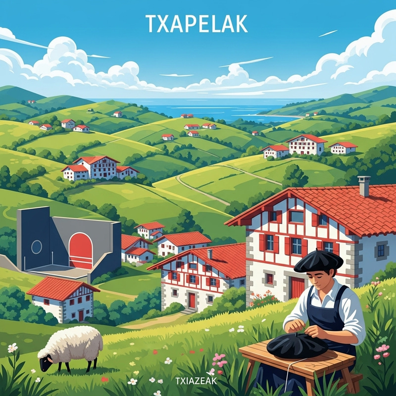 Basque Country Landscape: Rolling Green Hills & Traditional Farmhouses Basque Country Landscape: Rolling Green Hills & Traditional Farmhouses