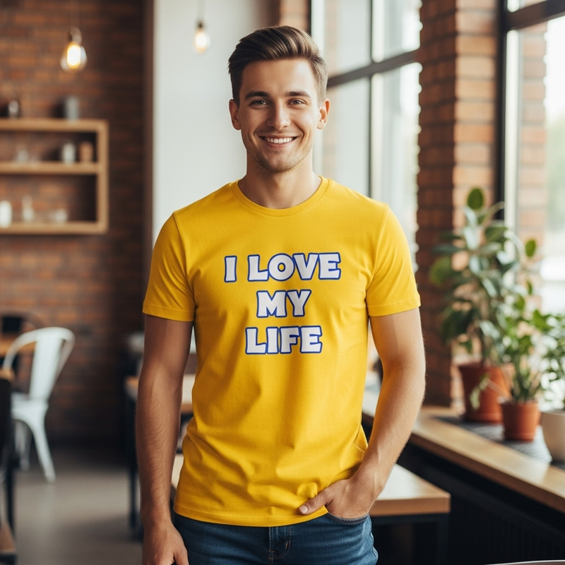 Young Gentleman in 'I Love My Life' T-shirt | Happy and Confident