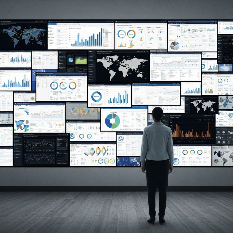 Power BI Dashboards Display: Office Female Standing by Visuals
