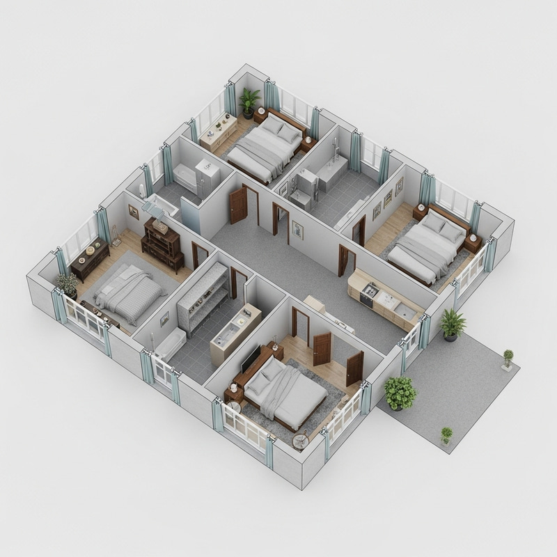 Contemporary Architectural Design: Intricate Interior Layout in Elegant Pastel Colors