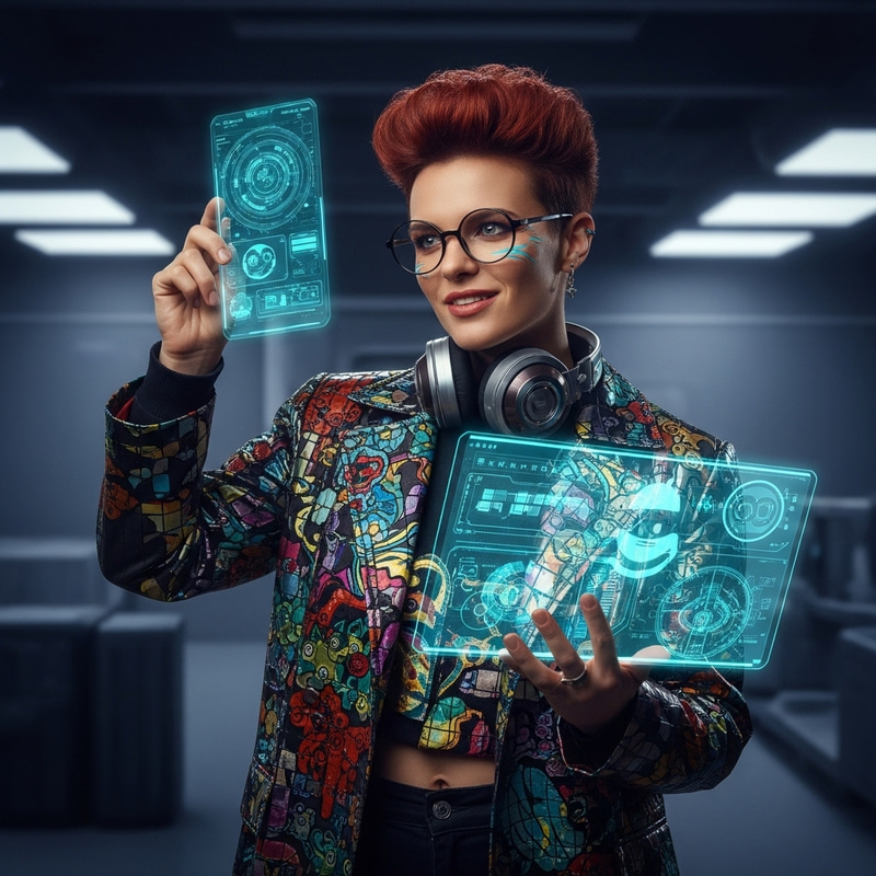 Futuristic Geek with Striking Red Hair Futuristic Geek with Striking Red Hair