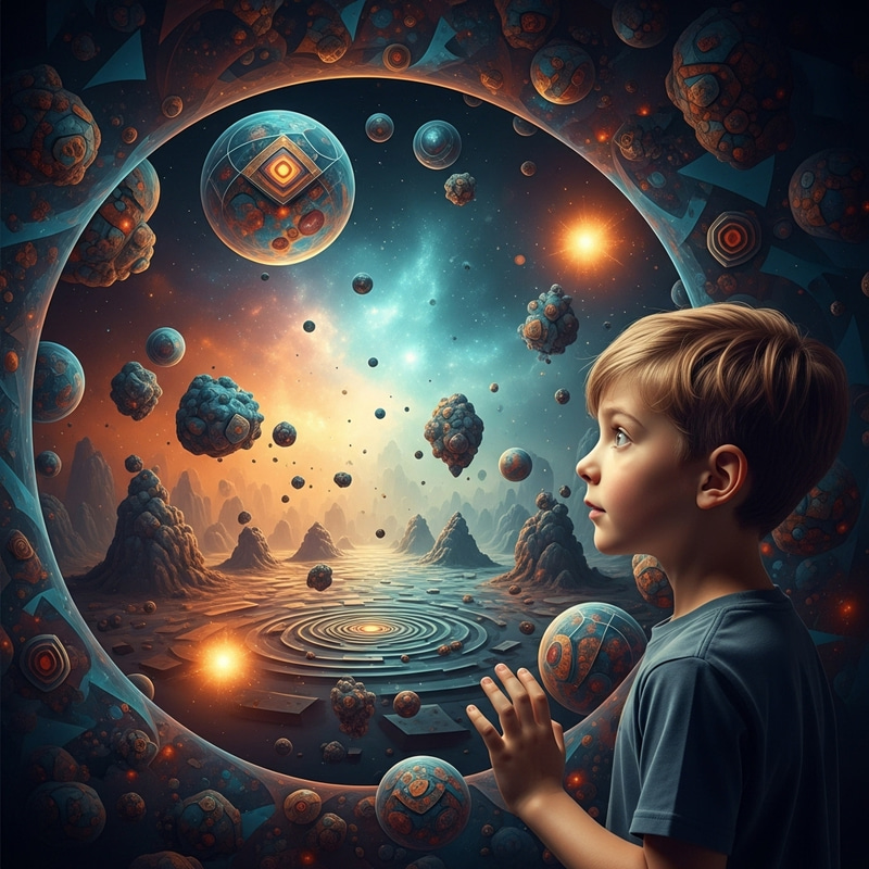 Curious Boy Mesmerized by Vibrant Kaleidoscopic World Curious Boy Mesmerized by Vibrant Kaleidoscopic World