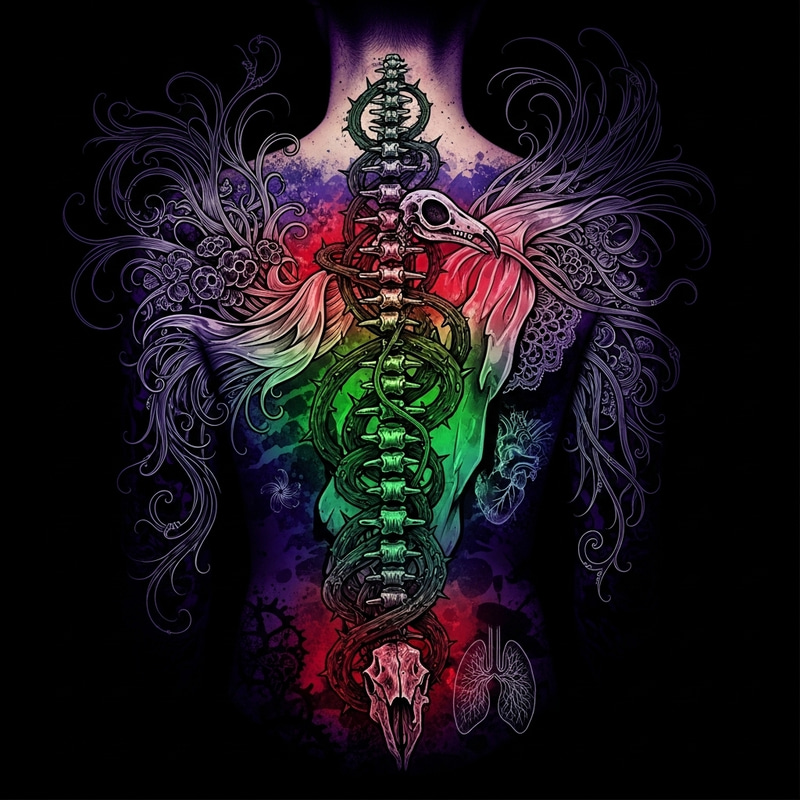 Intriguing Grunge Back Tattoo Design Intriguing Grunge Back Tattoo Design