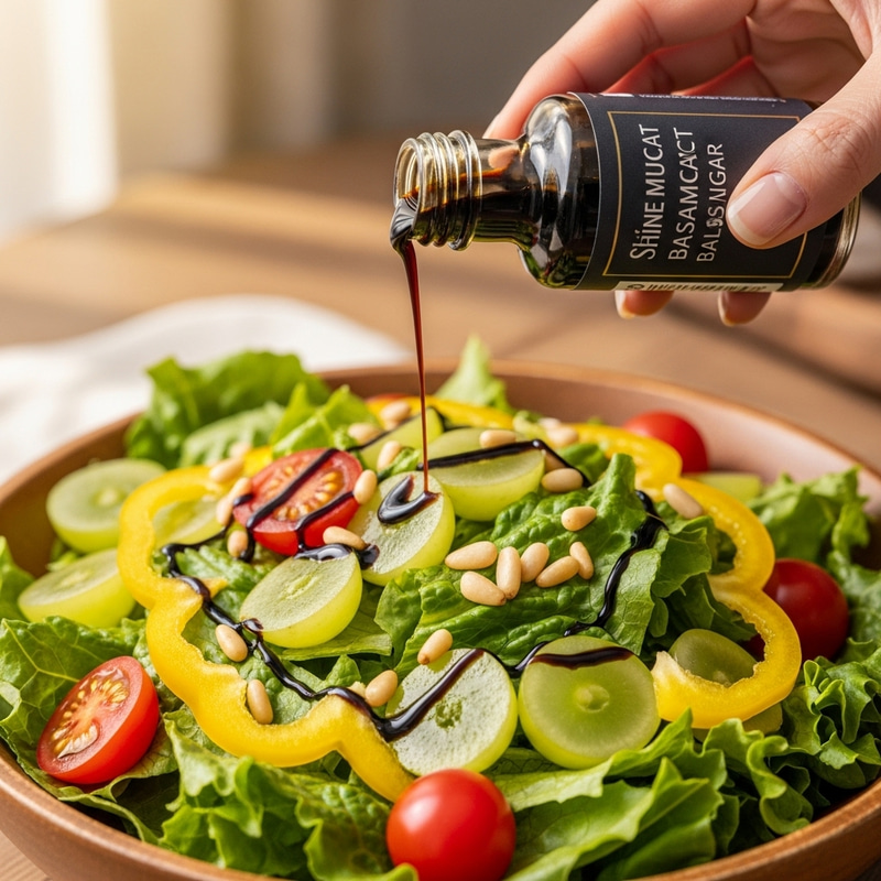 Drizzling Shine Muscat Balsamic Vinegar on Salad Drizzling Shine Muscat Balsamic Vinegar on Salad