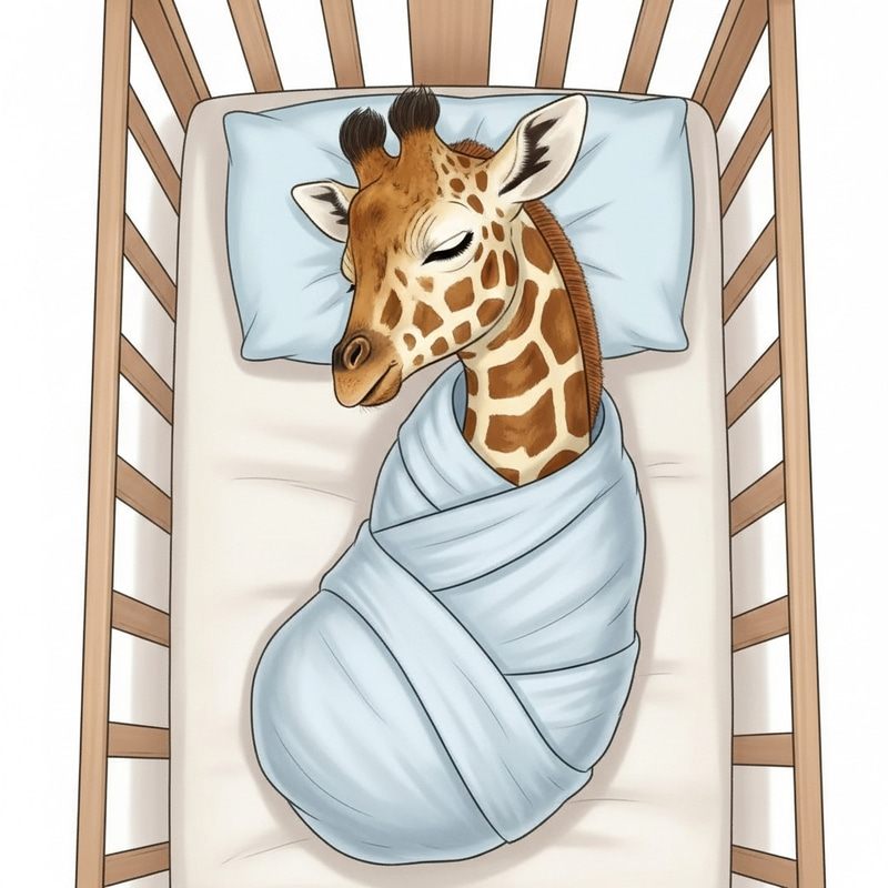 Baby Giraffe Sleeping Peacefully in Crib | Tranquil Nursery Scene Baby Giraffe Sleeping Peacefully in Crib | Tranquil Nursery Scene