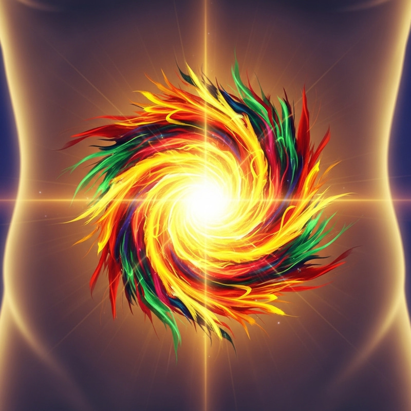 Solar Plexus Energy Center Illuminated in Abdominal Region with Vibrant Colors Solar Plexus Energy Center Illuminated in Abdominal Region with Vibrant Colors