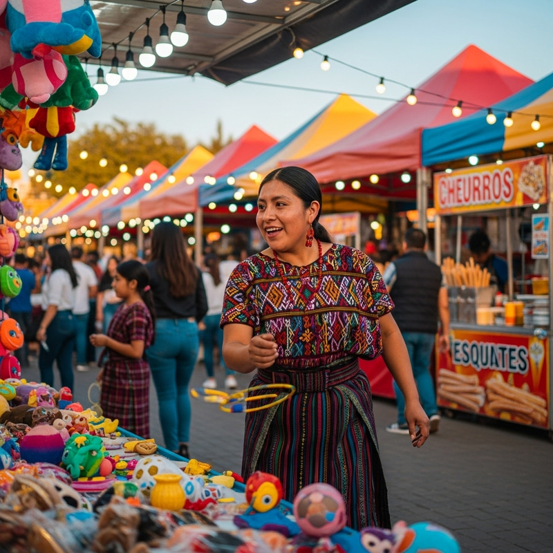 Maya Person at Colorful Carnival Game Excitedly Participating Maya Person at Colorful Carnival Game Excitedly Participating