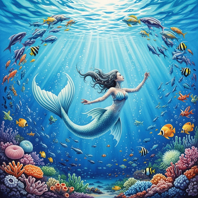Surreal Mermaid Watercolor Art | Colorful Underwater Fantasy
