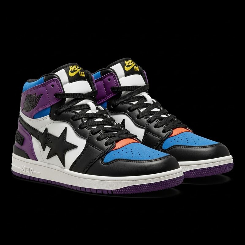 Stylish Blue, Purple & Black Bapesta-Like Sneakers for Urban Streetwear