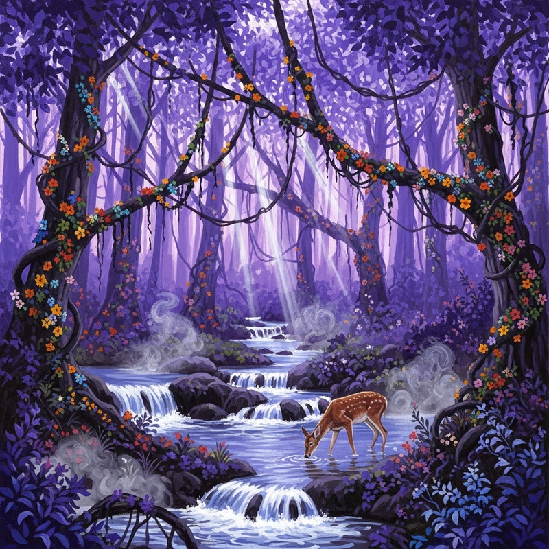 Enchanted Twilight Forest Painting - Mystic Purple Delight Enchanted Twilight Forest Painting - Mystic Purple Delight