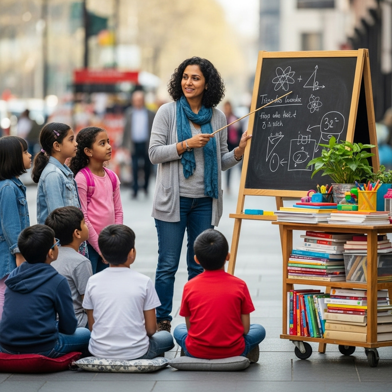 Female Teacher Engaging Students Outdoors with Academic Atmosphere Female Teacher Engaging Students Outdoors with Academic Atmosphere