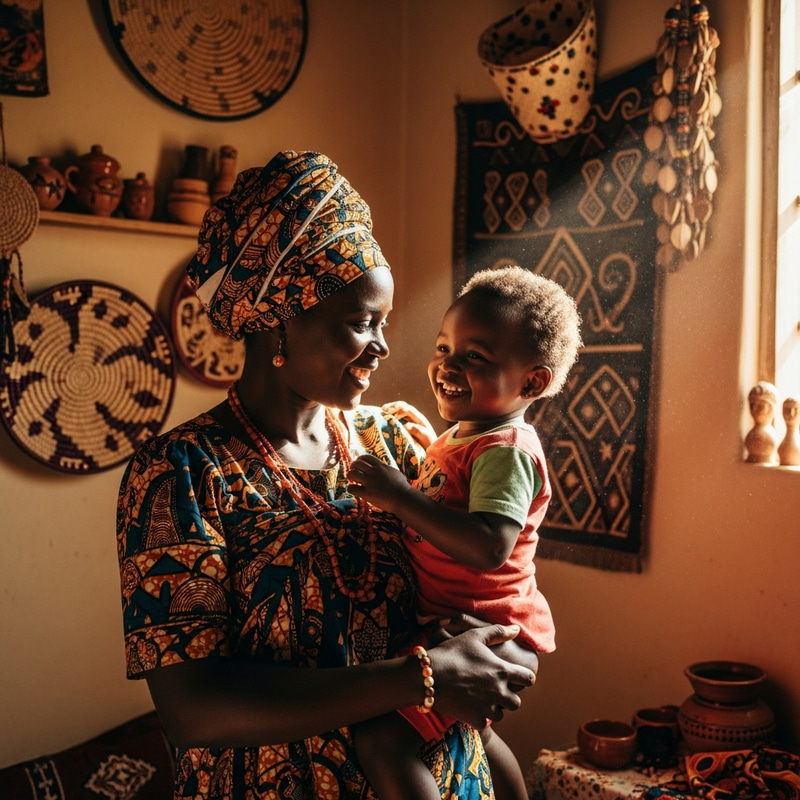 African Parent Graciously Carrying Young Daughter | Cozy Home Joy African Parent Graciously Carrying Young Daughter | Cozy Home Joy