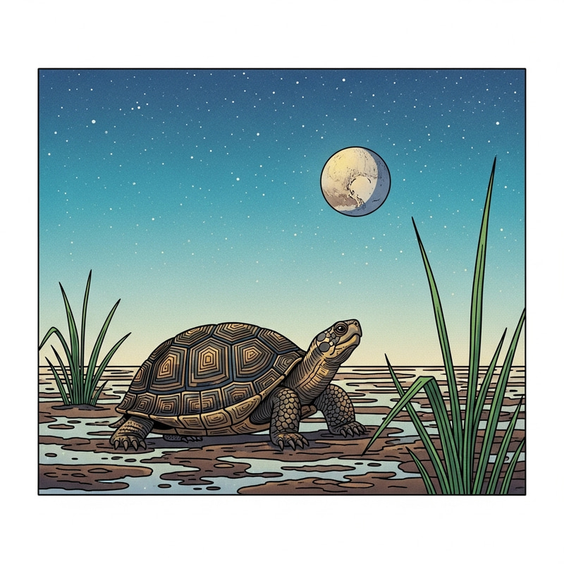 Turtle in Muddy Field with Grass under Daylight Sky - Naruto Style