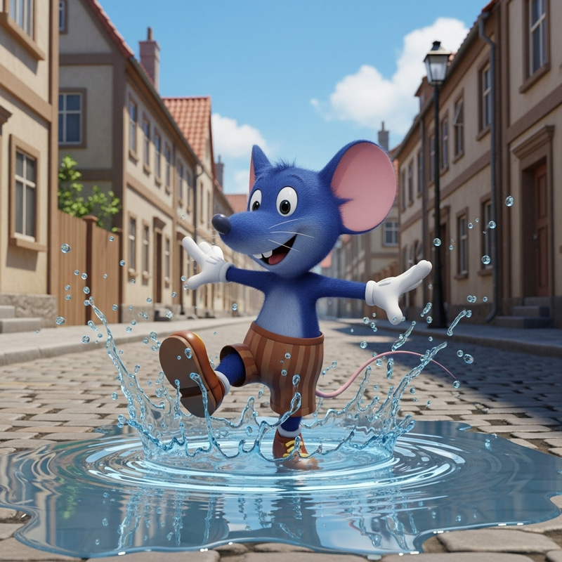 Mickey Blau Splash: Joyful Cartoon Mouse in Action Mickey Blau Splash: Joyful Cartoon Mouse in Action