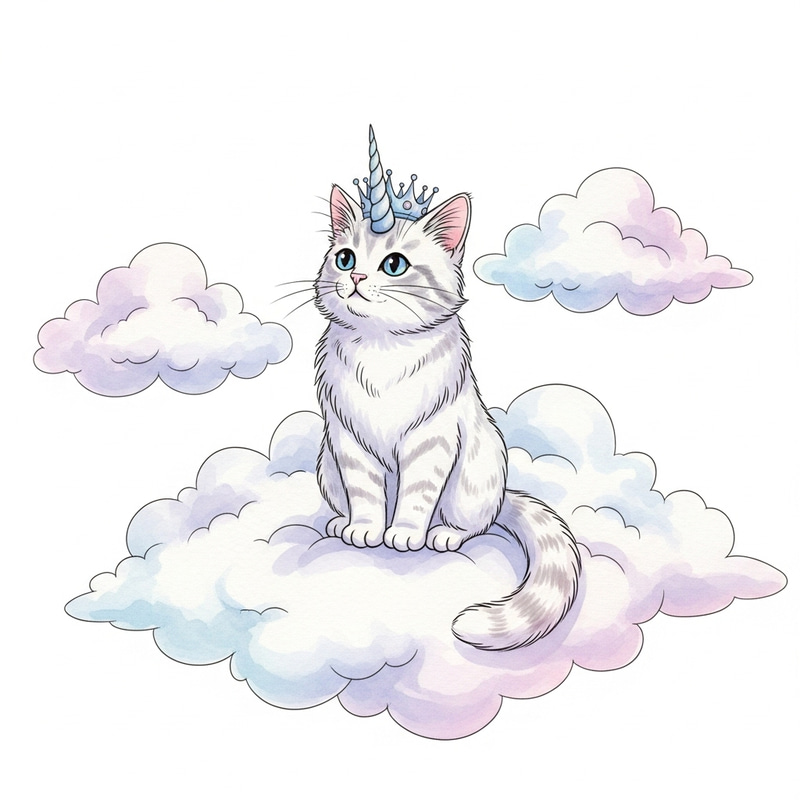 Watercolor Caticorn: Whimsical Cat Unicorn Art Watercolor Caticorn: Whimsical Cat Unicorn Art