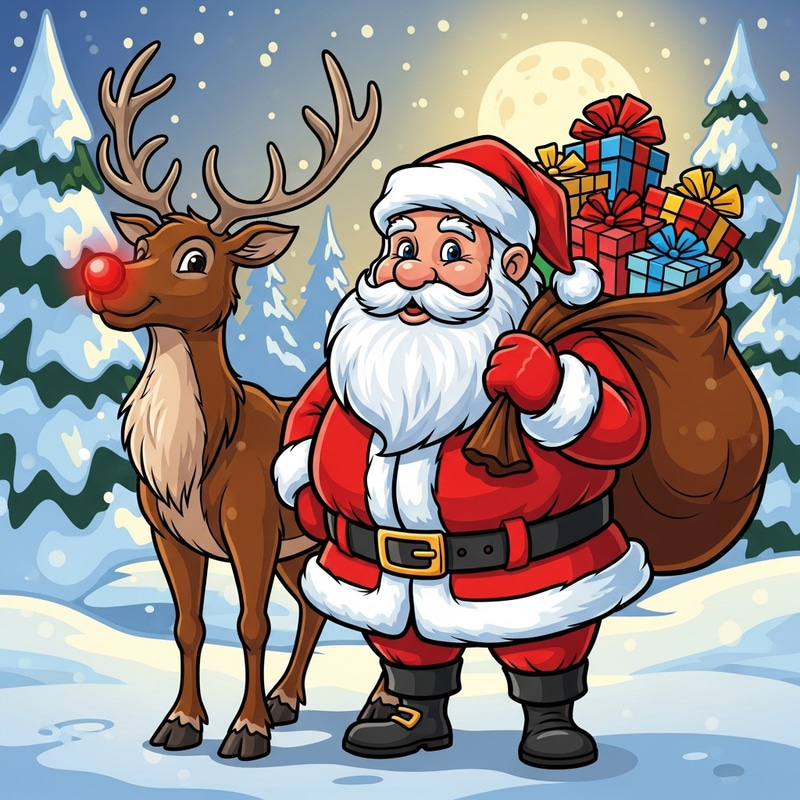Santa Claus And Reindeer Cartoon Santa Claus And Reindeer Cartoon
