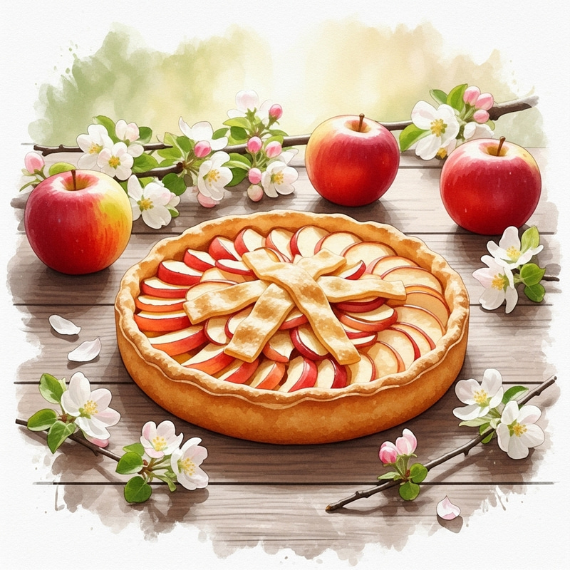 Freshly Baked Apple Pie on Rustic Table - Spring Baking Art Freshly Baked Apple Pie on Rustic Table - Spring Baking Art