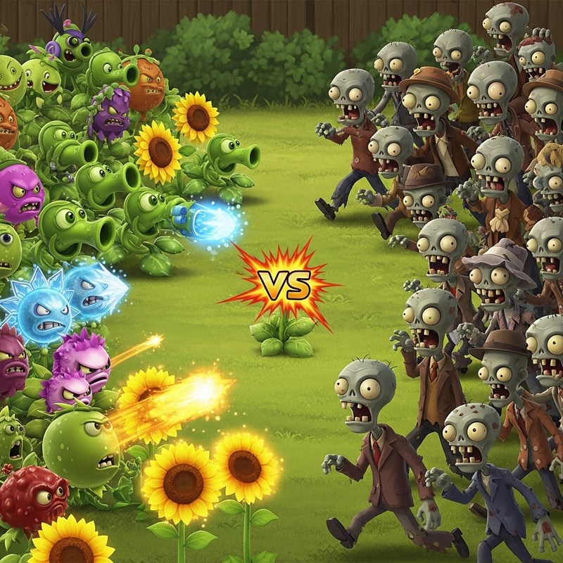 Intense Plant vs. Zombies Battle - Verdant Backyard Scenario