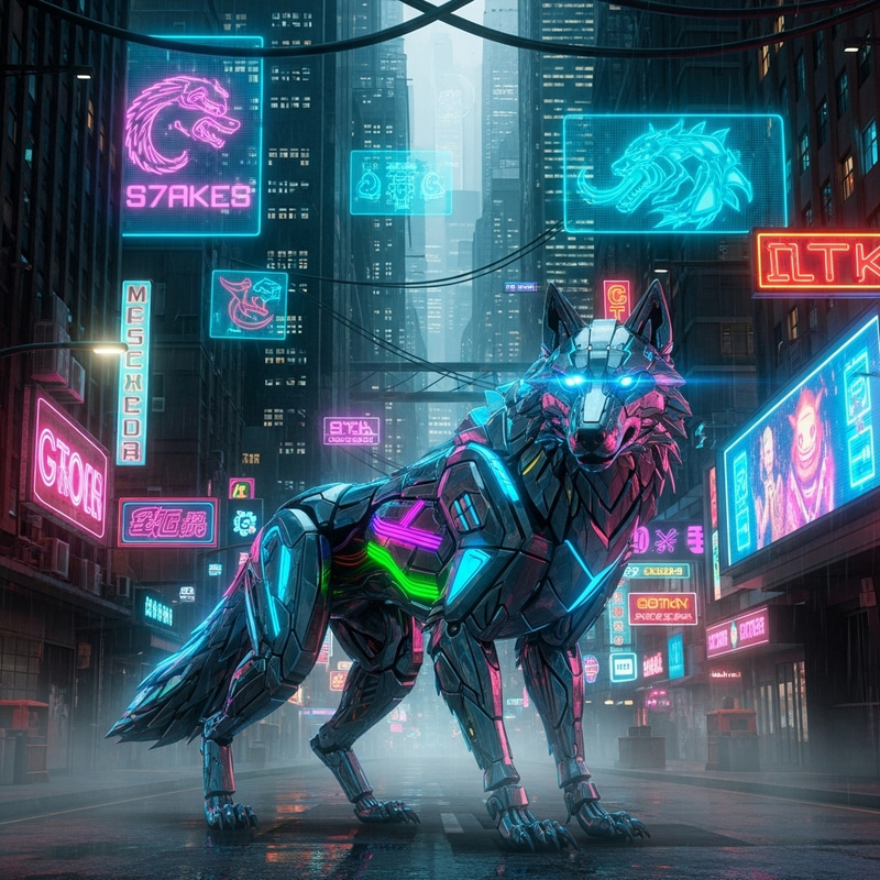 Cyberpunk Wolf with Neon Lights