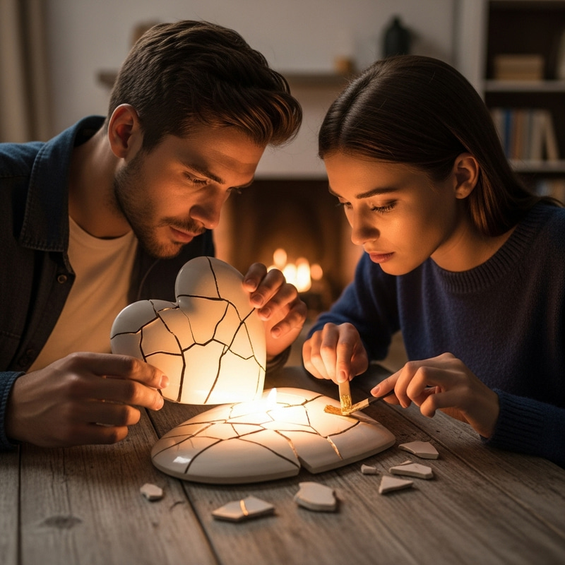 Couple Fixing Broken Heart Together Couple Fixing Broken Heart Together