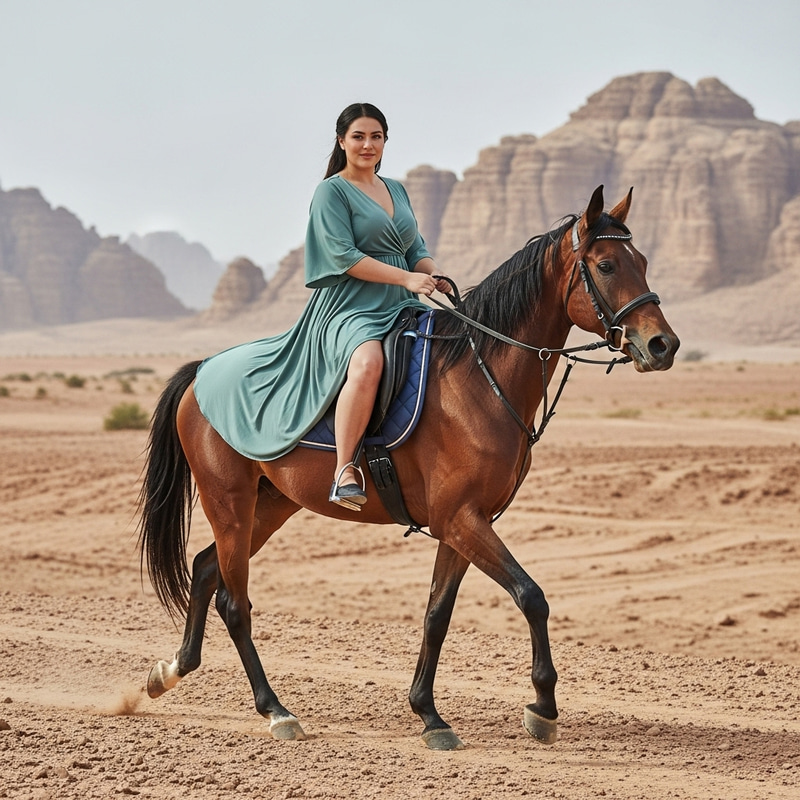Stunning Arabian Woman on Horse in Desert Landscape