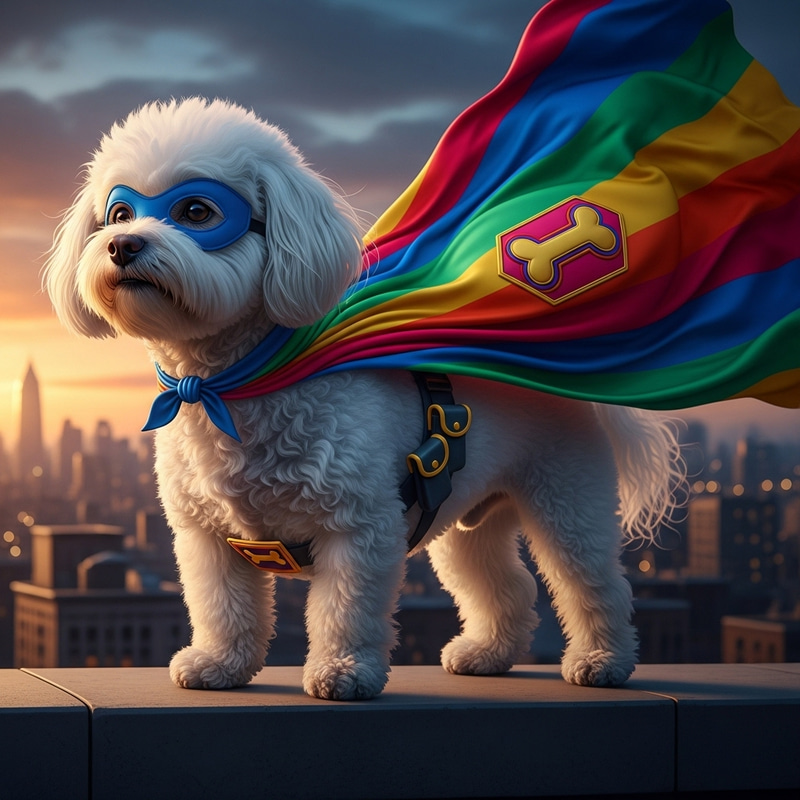 Cute Bichon Maltese Superhero in Action Cute Bichon Maltese Superhero in Action