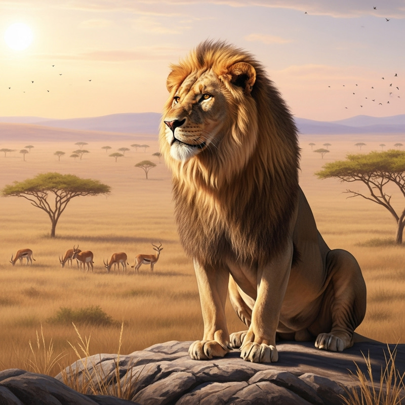 Majestic Lion Overlooking African Plains Majestic Lion Overlooking African Plains