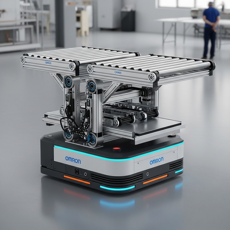 Omron AMR Transport Robot with Dual Roller Conveyors Omron AMR Transport Robot with Dual Roller Conveyors