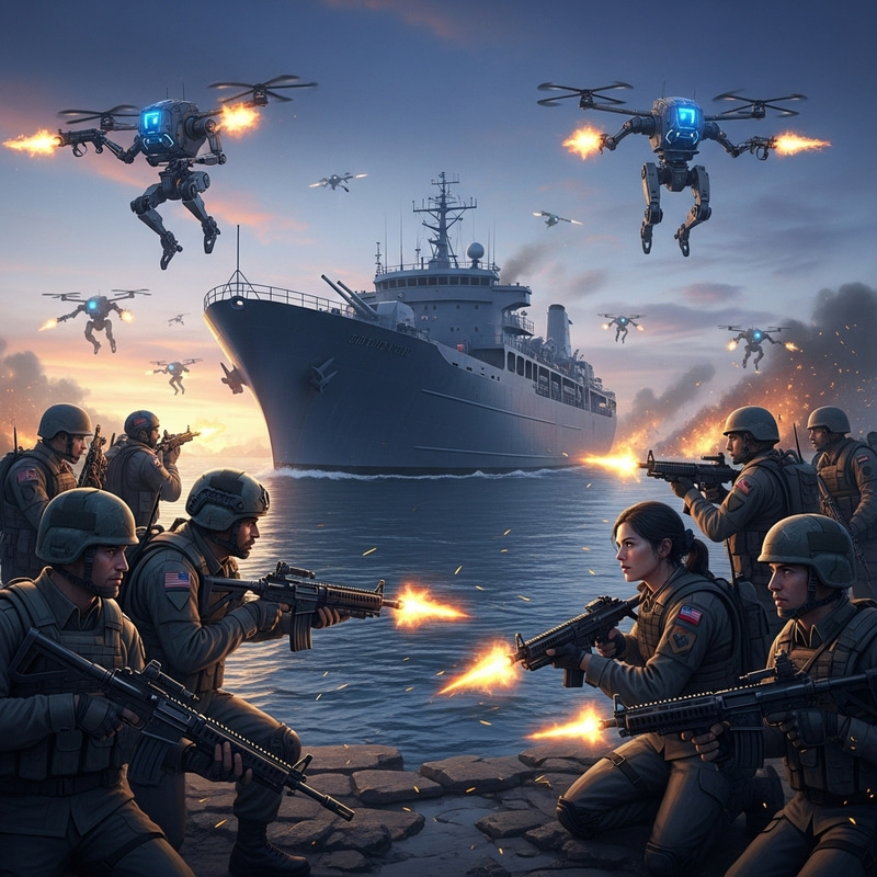 Robots vs Soldiers: Battle at the Port Robots vs Soldiers: Battle at the Port