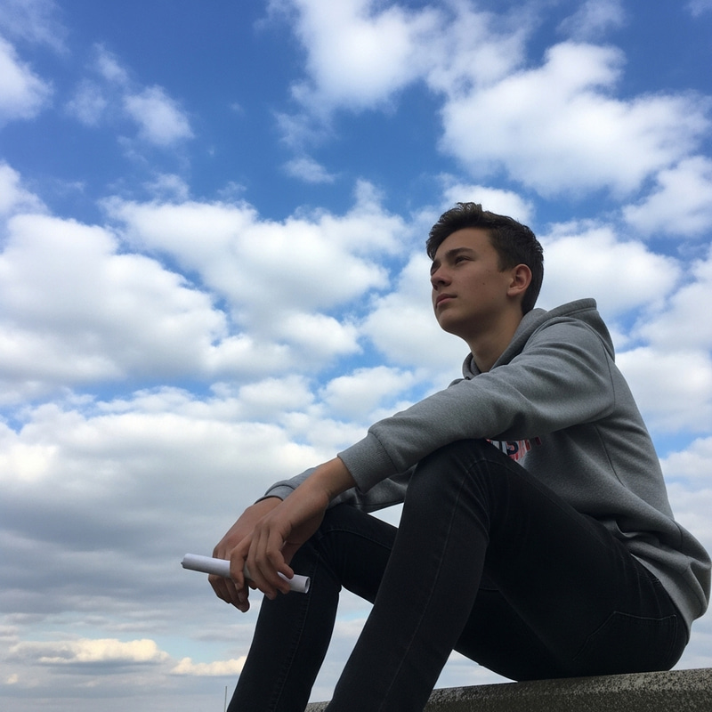 Contemplative Boy Gazing at the Sky | Peaceful Image Contemplative Boy Gazing at the Sky | Peaceful Image