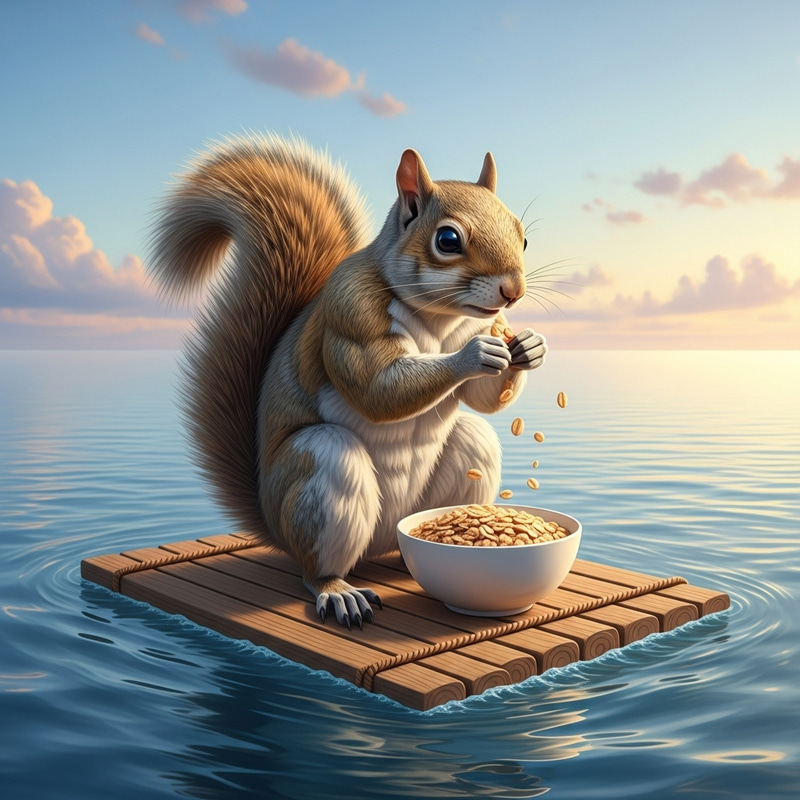 Muscular Squirrel Enjoys Oats on a Boat Muscular Squirrel Enjoys Oats on a Boat