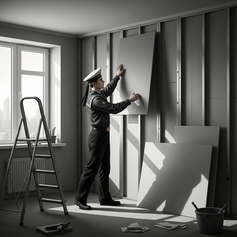 Vintage Sailor Builder in Modern Renovation Scene