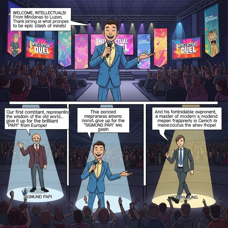 Freudian vs Jungian Intellectual Battle Comic Strip Storyboard Freudian vs Jungian Intellectual Battle Comic Strip Storyboard