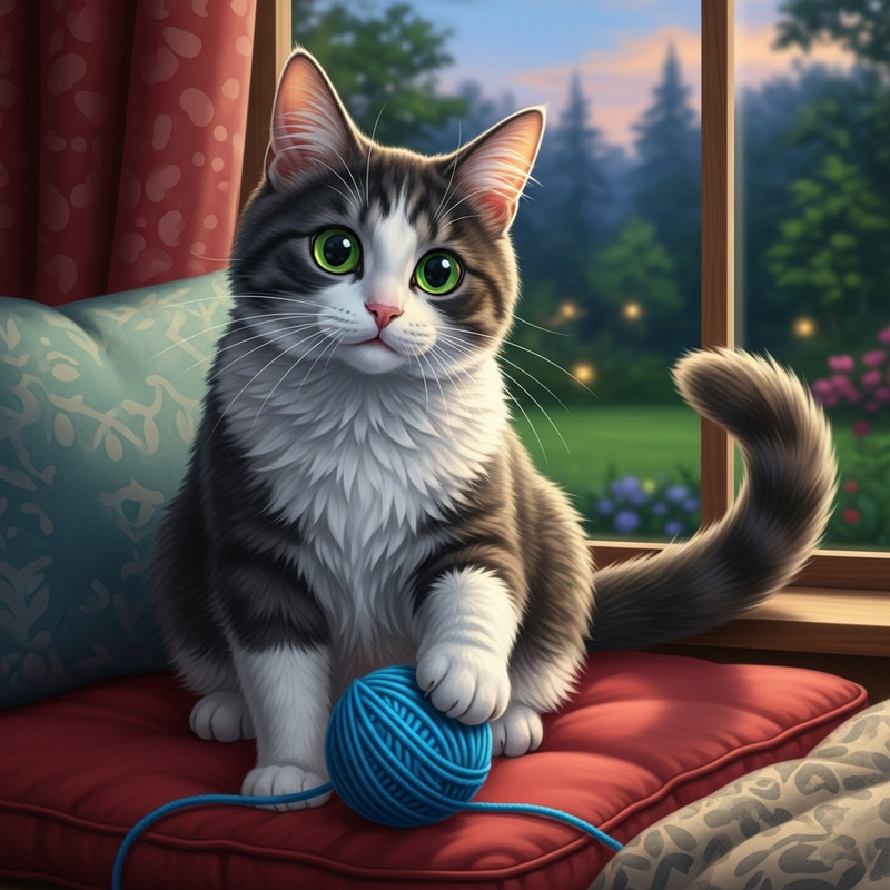 Adorable Cat with Green Eyes and Unique Fur Pattern