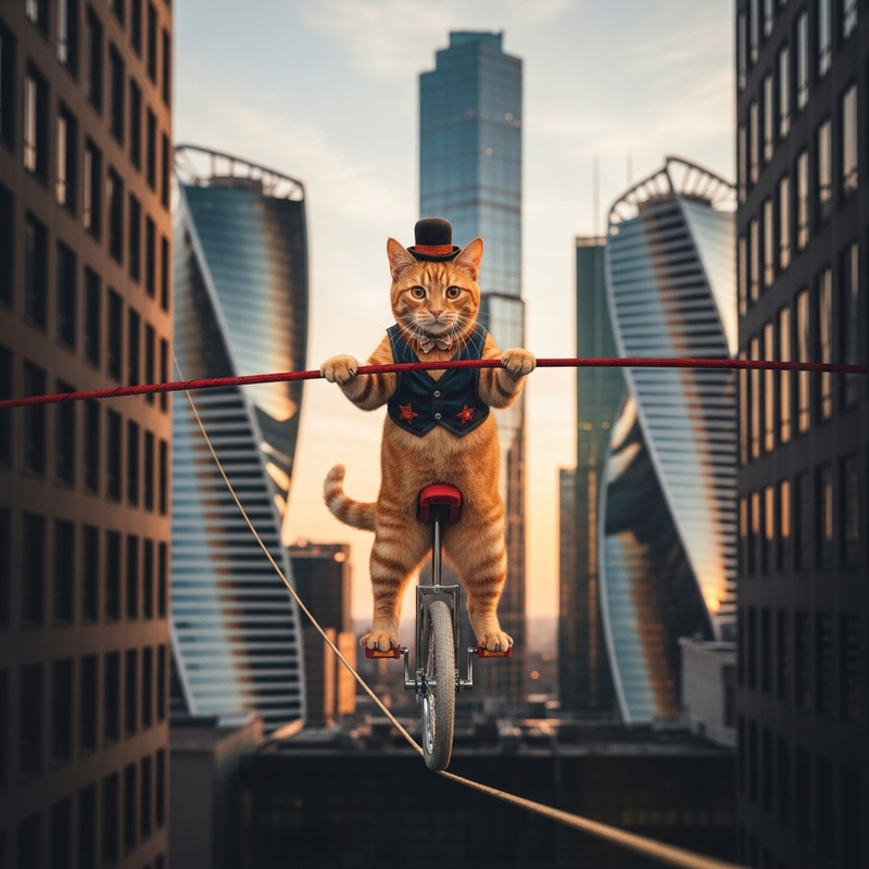 Cat on a Unicycle: Amazing Feline Balancing Act