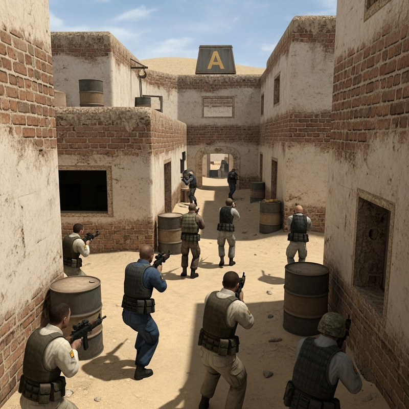 Explore Dust Map in Counter Strike 1.6 - Desert Combat Scenario Explore Dust Map in Counter Strike 1.6 - Desert Combat Scenario