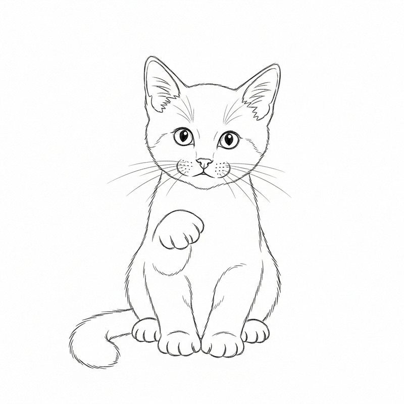 Minimalist Line Drawing of a Kitten