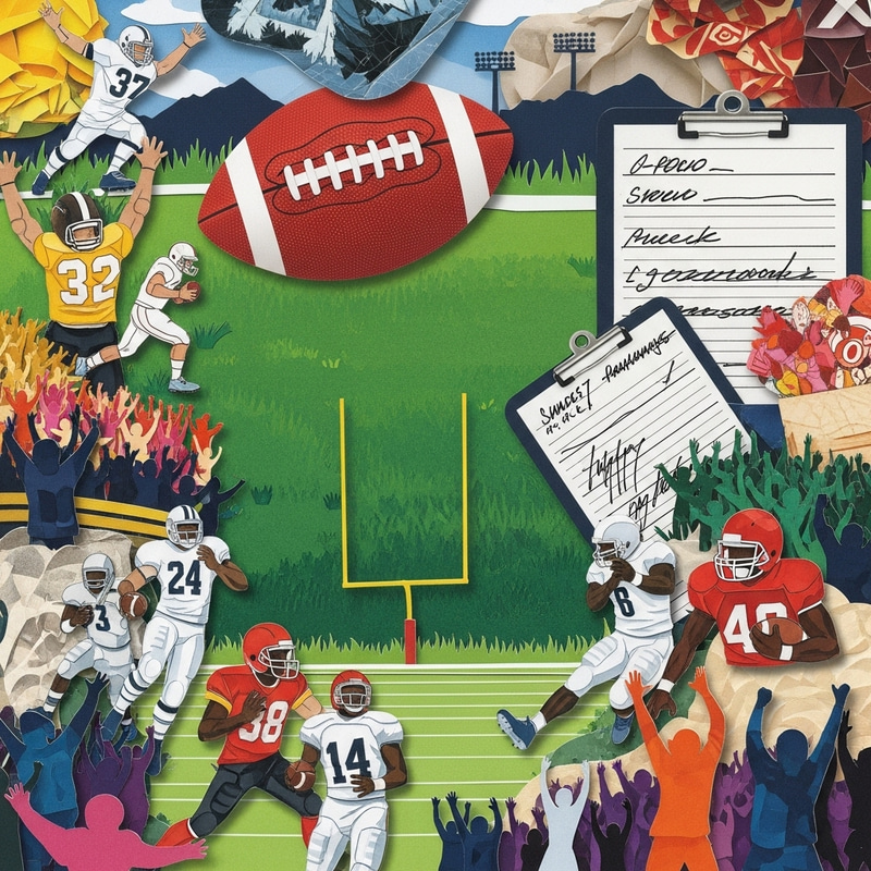Contemporary Football Collage: Intricate Depiction of the Game Contemporary Football Collage: Intricate Depiction of the Game