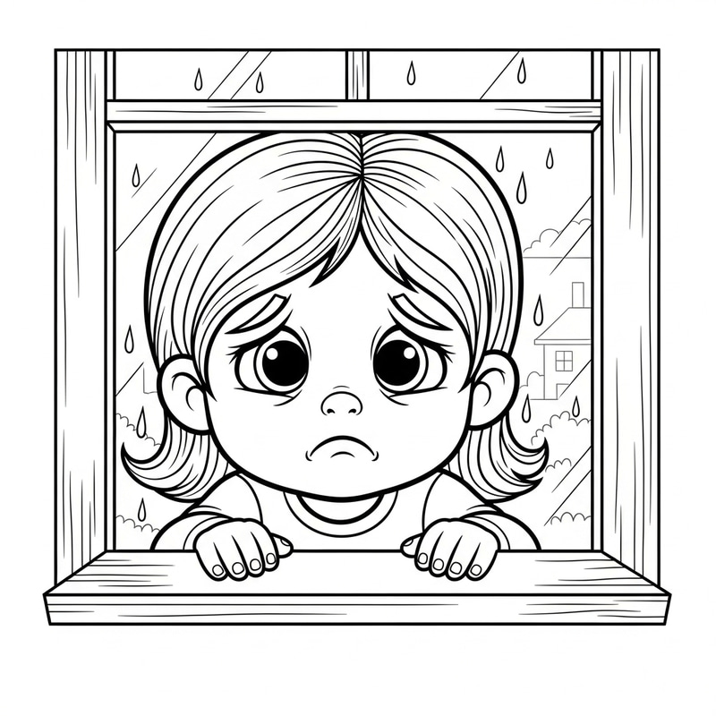 Whimsical Sad Kid Cartoon Coloring Page for Children Whimsical Sad Kid Cartoon Coloring Page for Children